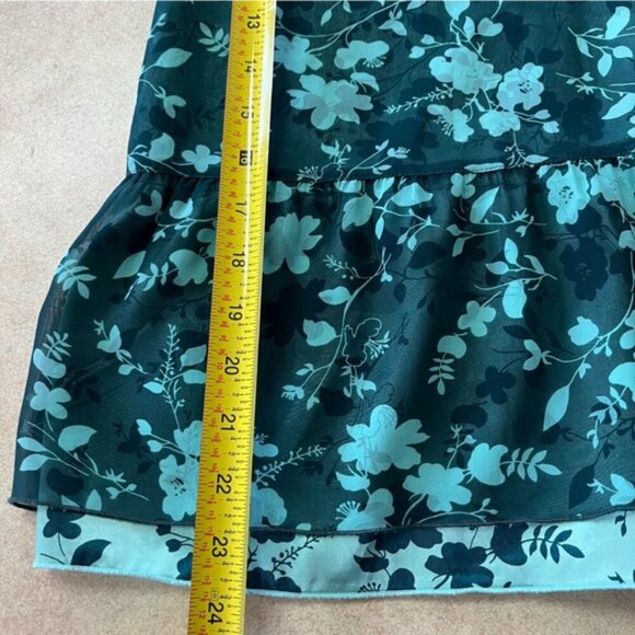 Esprit 2 Tone Green Floral Midi Sheer Flare Skirt - Picture 8 of 9